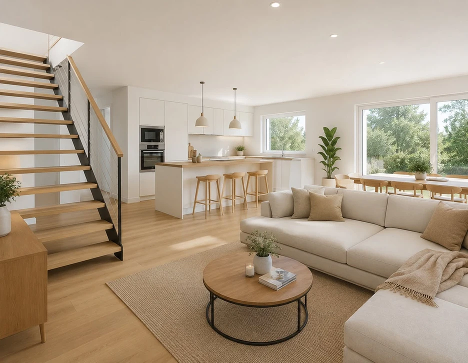 Résidence neuve de standing, vue jardin, composée de plusieurs bâtiments R+2 avec combles aménagés